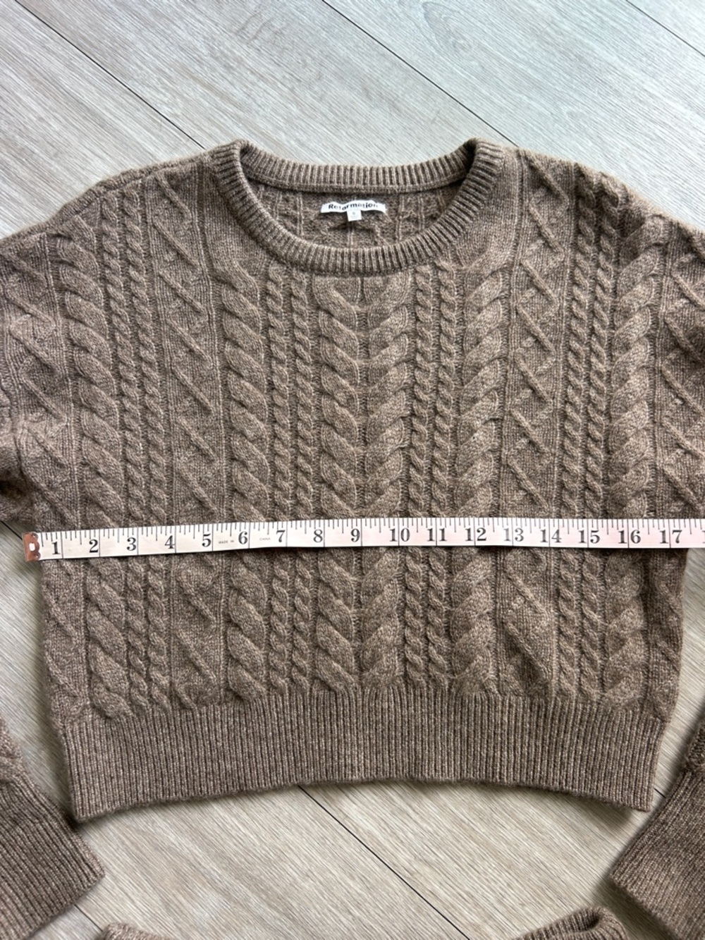 Reformation ALFIO Brown Cable Knit Crop Sweater & Shorts Set - Picture 6 of 13